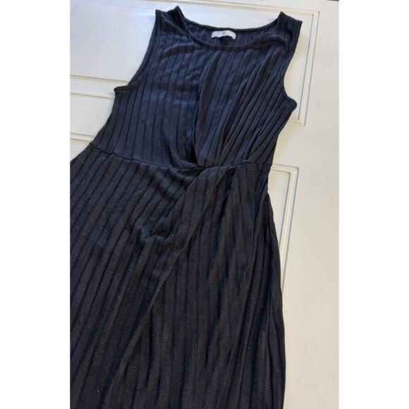 Nordstrom BP Sleeveless Rib Knit Tank Ruched Black Wrap Dress Womens Sz S - Picture 2 of 7